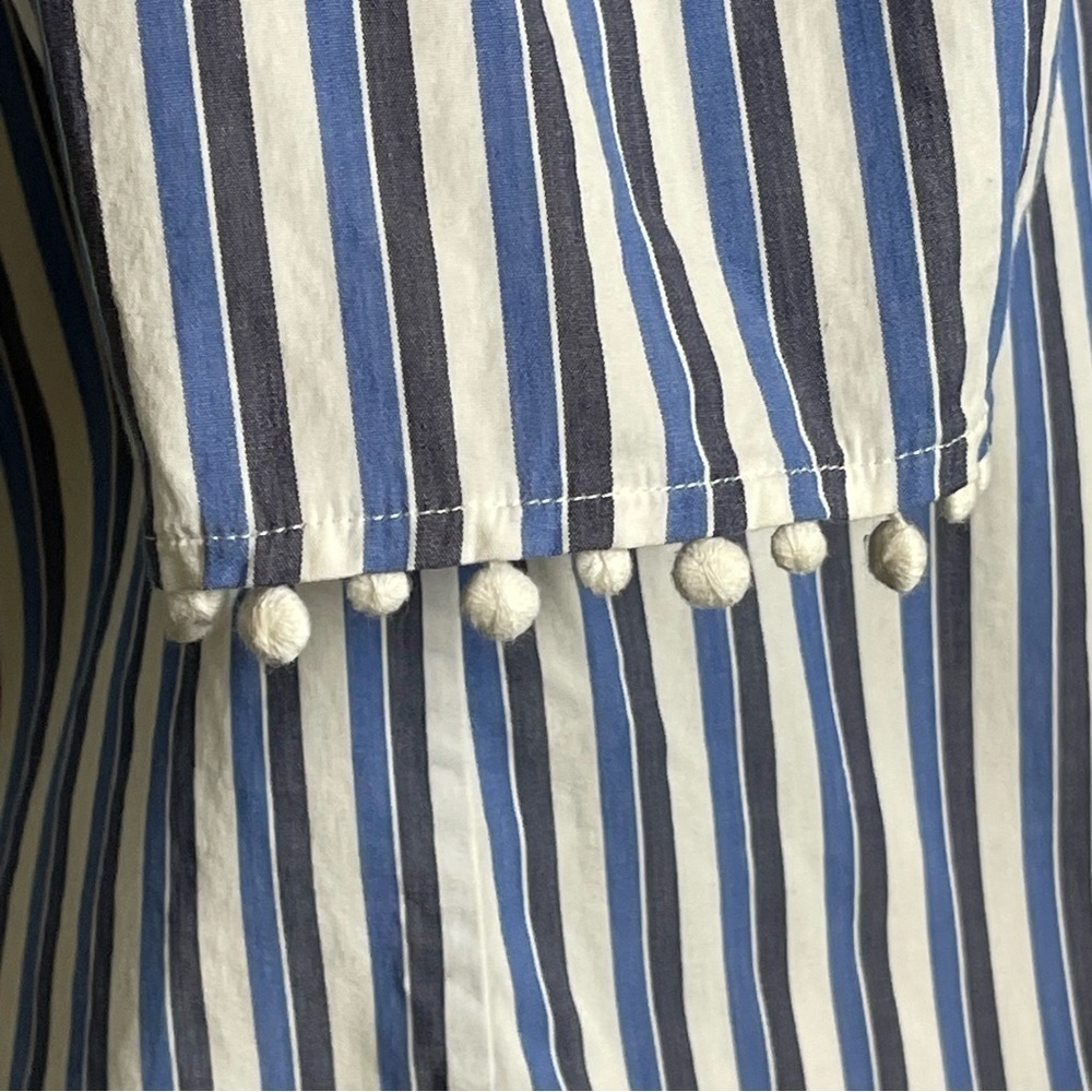 Trina Turk Off Shoulder Blue White Striped Pom Pom Blouse Top Size Small - Picture 10 of 13